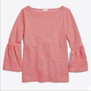 J Crew Red/White Striped Top with Bell Sleeves